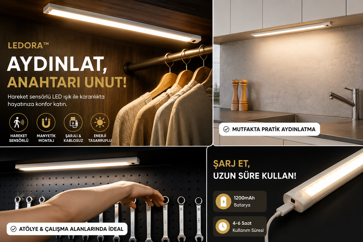 LEDORA™ Sensörlü Şarjlı Manyetik LED Işık